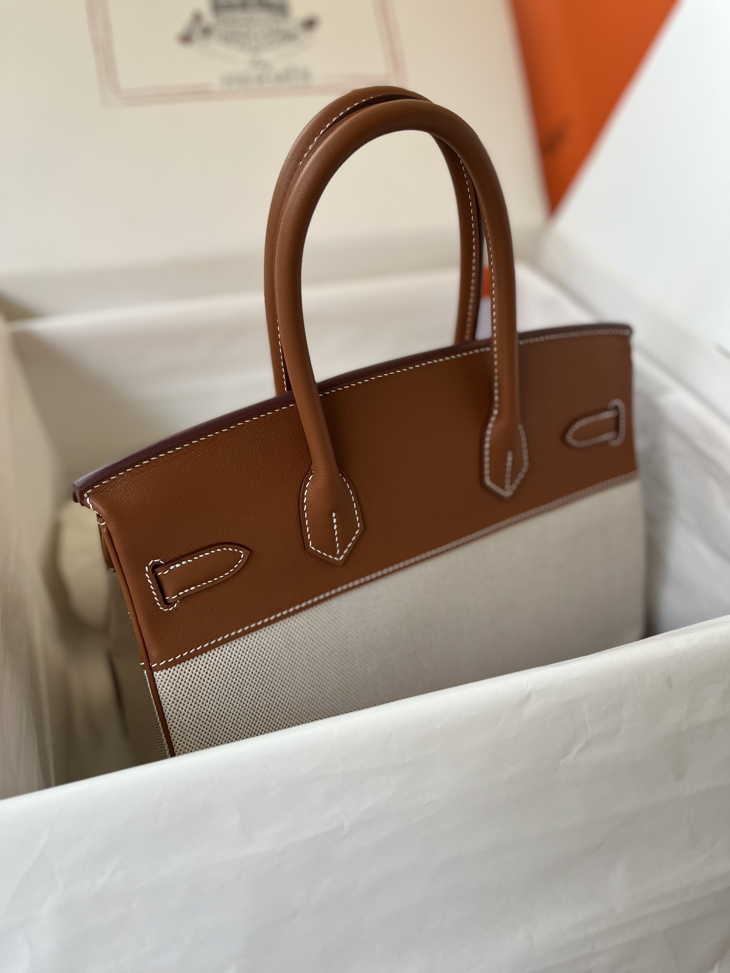 에르메스 버킨백30 골드브라운 캔버스 은장